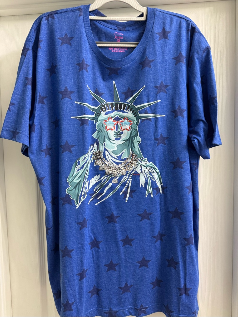 Blue Lady Liberty Rhinestone Bling Tee. Size 2X BRAND NEW!